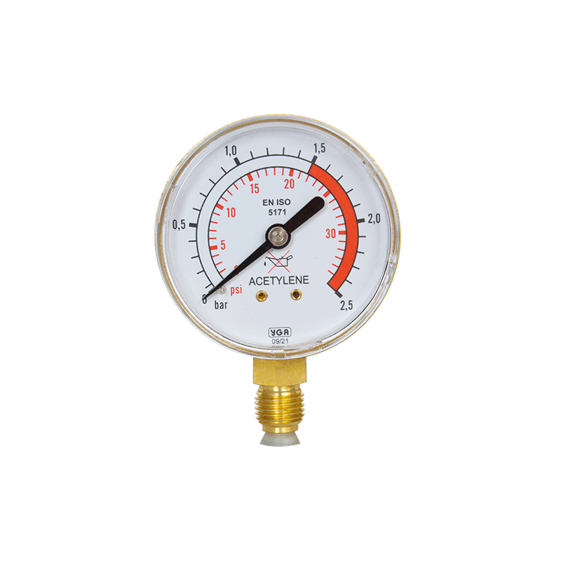 Acetylene Outlet Pressure Gauges (Manometers) 0-2,5 Bar