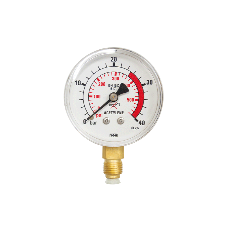 Acetylene Inlet Pressure Gauges (Manometers) 0-40 Bar